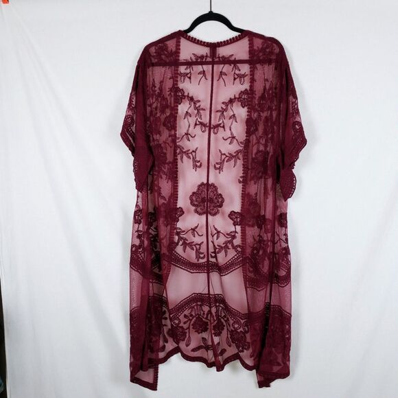 Rue 21 Boho Fairy Mesh Kimono Womens S Red Sheer Lace Romantic Festival - Picture 4 of 8